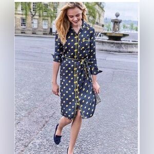 Boden Navy Dress with Yellow Polka Dots